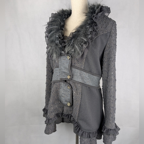 Fantazia Jacket Mixed Fabric button Front Size Medium - Picture 10 of 10